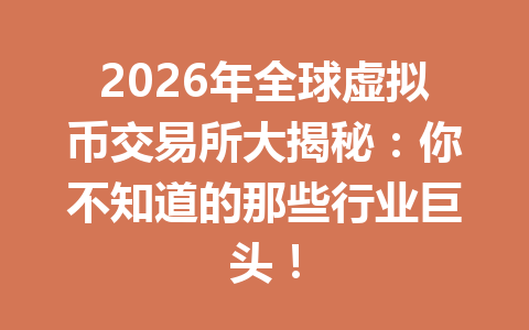 2026年全球虚拟币交易所大揭秘：你不知道的那些行业巨头！