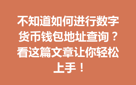 不知道如何进行数字货币钱包地址查询？看这篇文章让你轻松上手！