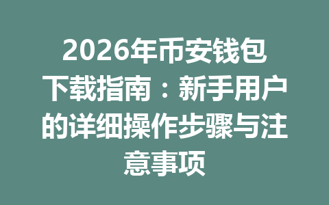 2026年币安钱包下载指南：新手用户的详细操作步骤与注意事项