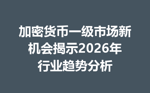 加密货币一级市场新机会揭示2026年行业趋势分析