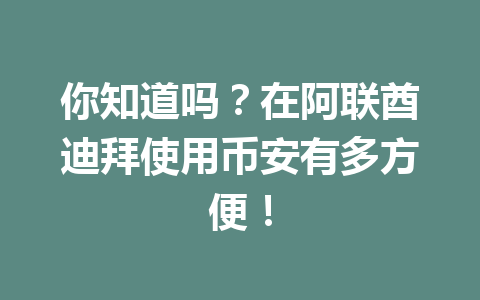 你知道吗？在阿联酋迪拜使用币安有多方便！