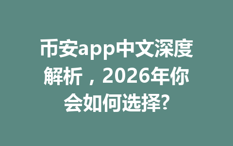 币安app中文深度解析,2026年你会如何选择?