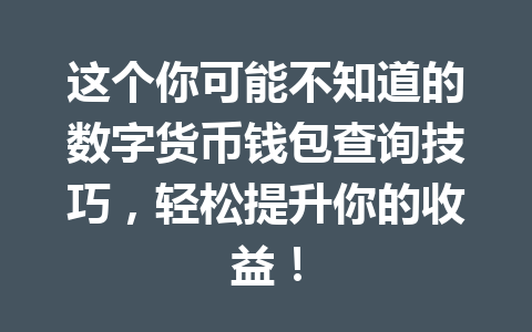 这个你可能不知道的数字货币钱包查询技巧，轻松提升你的收益！