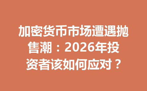 加密货币市场遭遇抛售潮：2026年投资者该如何应对？