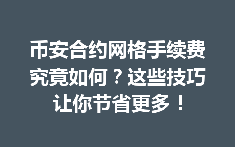 币安合约网格手续费究竟如何？这些技巧让你节省更多！
