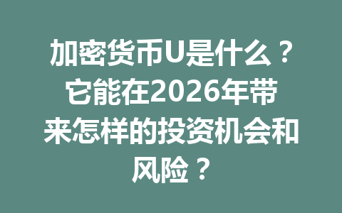 加密货币U是什么？它能在2026年带来怎样的投资机会和风险？
