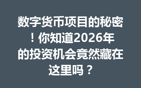 数字货币项目的秘密!你知道2026年的投资机会竟然藏在这里吗?