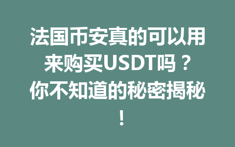 法国币安真的可以用来购买USDT吗？你不知道的秘密揭秘！