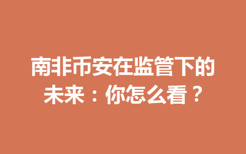 南非币安在监管下的未来：你怎么看？